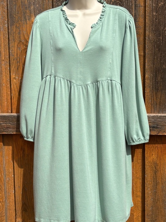Wonderly Dresses & Skirts - Wonderly Relaxed Ruffle V-Neck Dress in Sage Green Knee Length A-Line Size XXL